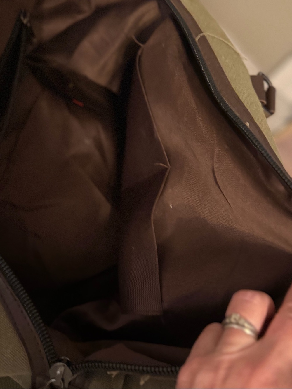 Canvas Weekender Duffel Bag - Olive Green with Brown Trim - Picture 10 of 15